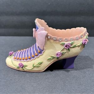 Vintage Victorian Ceramic Floral Rhinestone Heel Shoe Home Decor